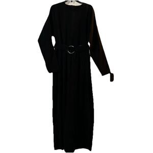 RiTA Maxi Dress Black Metal Ring Tie Belt Long Sleeve XL